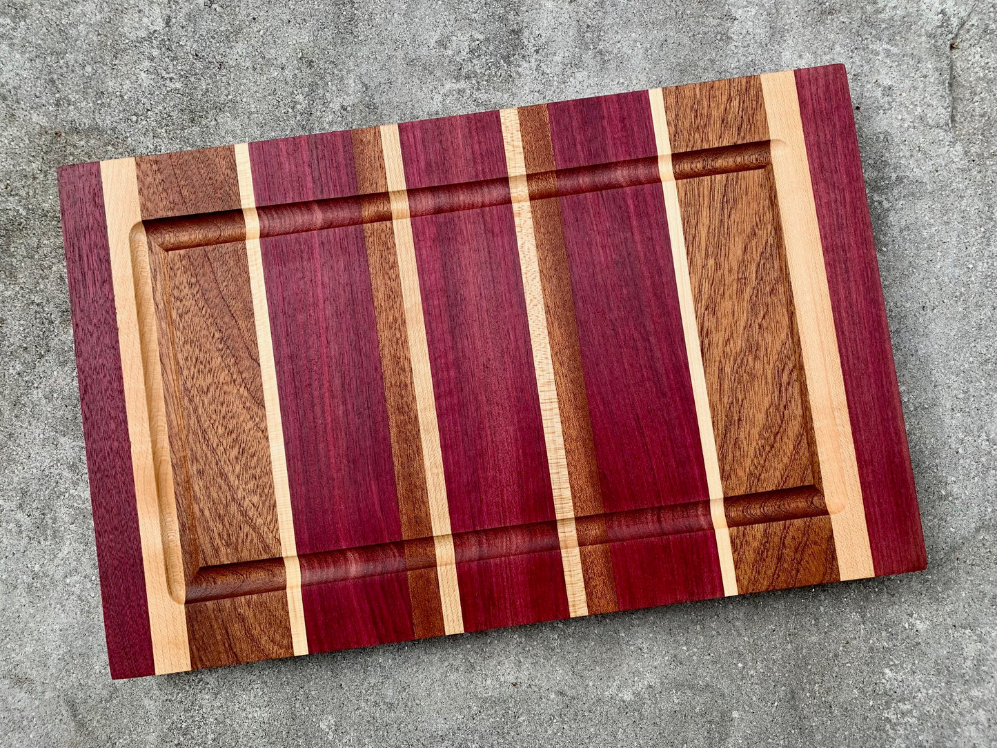 Purpleheart, Sapele and Maple Cutting Board