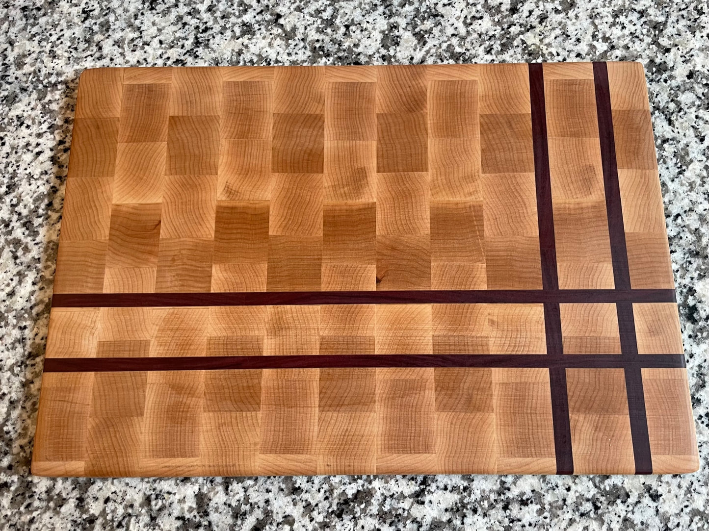 Purpleheart and maple end-grain cutting board